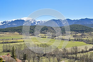Catalan Pyrenees mountains and trees landscape, PuigcerdÃÂ , Cerdanya, Spain photo